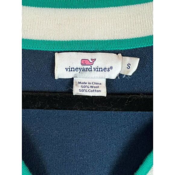 VINEYARD VINES wool cotton blue logo V-neck contrast trim sweater pullover S - Picture 2 of 8